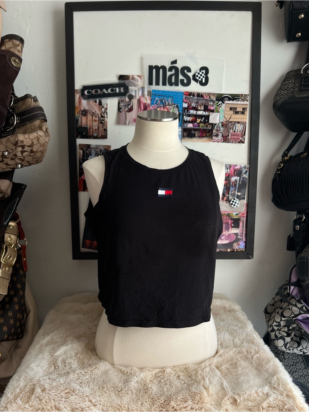 Tommy Hilfiger Black Cropped Tank with Flag Patch